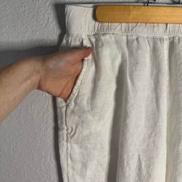 Rachel Roy White Linen Ankle Pant Pockets Elastic Waist Casual Relaxed Size L - Picture 2 of 10